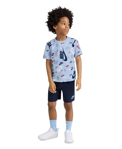 Nike Little Kids Printed T-Shirt & Lightweight French Terry Shorts, 2 Piece Set