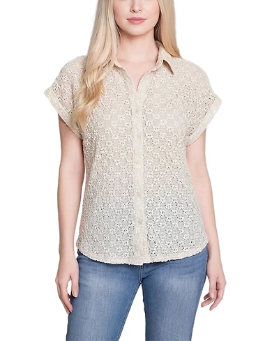 Ny Collection Women's Short-Sleeve Lace Top