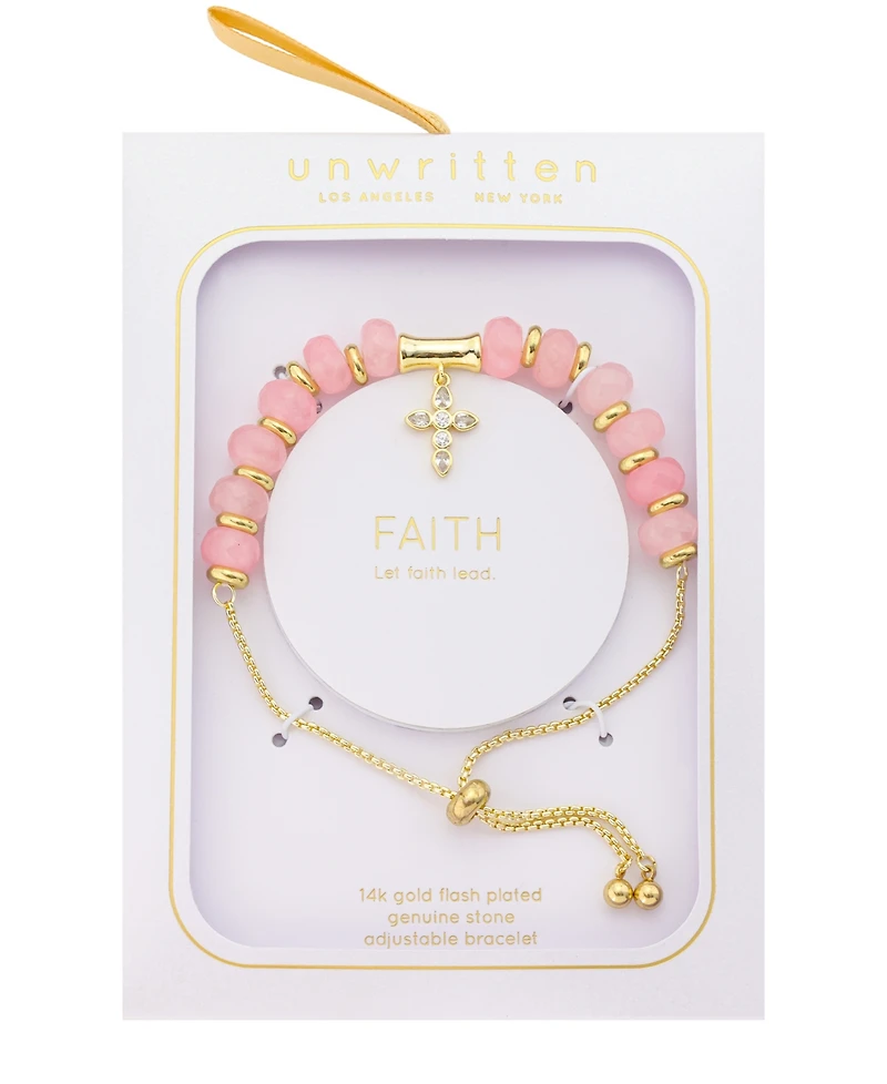 Unwritten Cubic Zirconia and Rose Quartz Beaded Bolo with Cross Charm Bracelet
