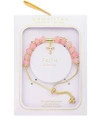 Unwritten Cubic Zirconia and Rose Quartz Beaded Bolo with Cross Charm Bracelet