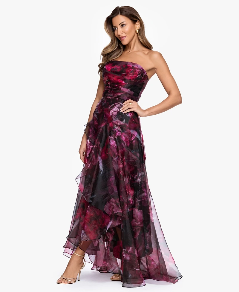 Betsy & Adam Women's Strapless Floral Organza A-Line Gown