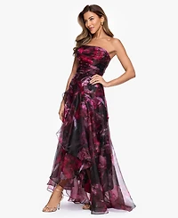Betsy & Adam Women's Strapless Floral Organza A-Line Gown