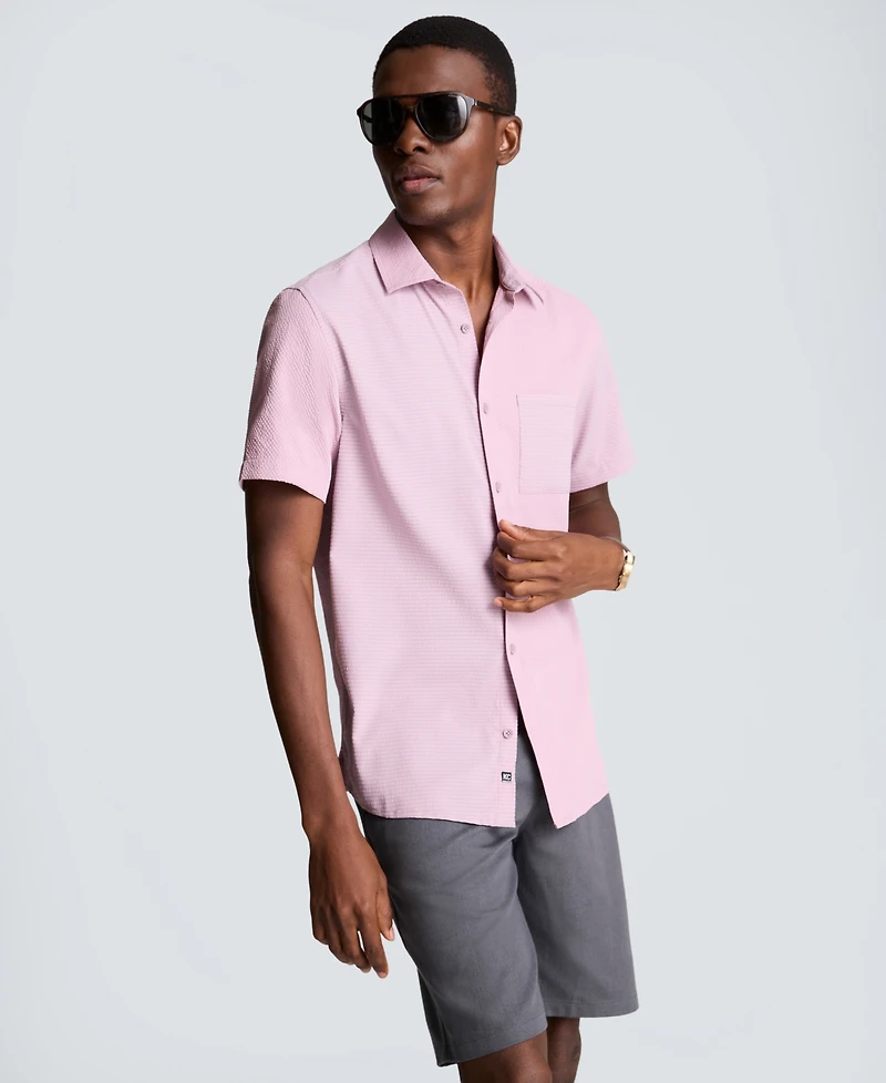 Kenneth Cole Men's Mixed Media Point Collar Sport Shirt
