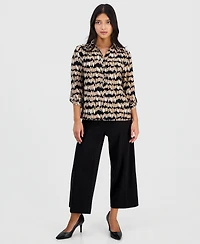 Anne Klein Essentials Petite Printed Collared 3/4-Sleeve Top
