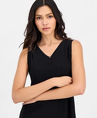 Anne Klein Essentials Petite V-Neck Keyhole Sleeveless Blouse
