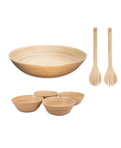 Joyce Chen Lexa Bamboo 7 Piece Handcrafted Salad Serving Bowl Set