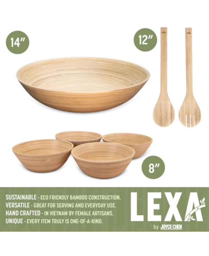 Joyce Chen Lexa Bamboo 7 Piece Handcrafted Salad Serving Bowl Set