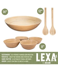 Joyce Chen Lexa Bamboo 7 Piece Handcrafted Salad Serving Bowl Set