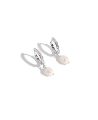 Joey Baby Baroque Pearl Silver-Tone Stainless Steel Necklace And Huggie Earring Set
