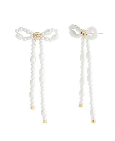 Coach Faux Imitation Pearl Bow Drop Earrings
