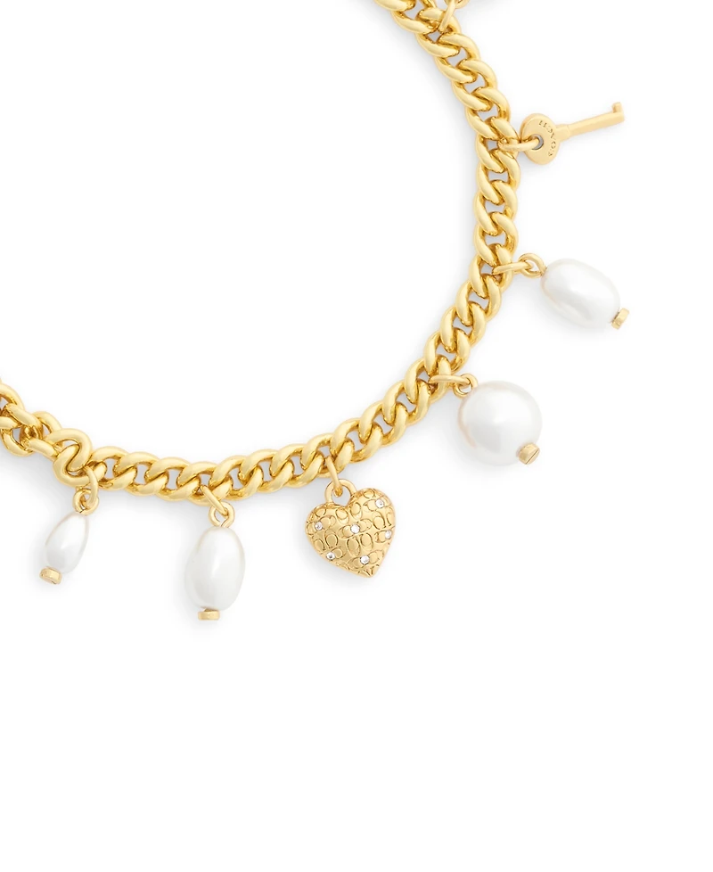 Coach Faux Imitation Pearl Iconic Signature Charm Bracelet