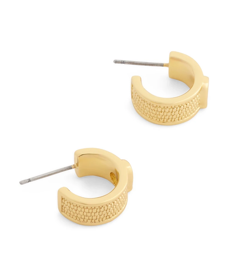 Coach Gold Signature C Textured Huggie Earrings