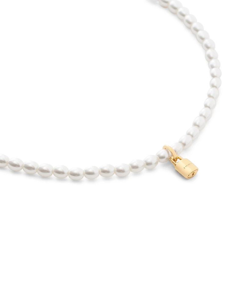 Coach Faux Imitation Pearl Iconic Signature Padlock Choker Necklace