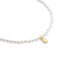 Coach Faux Imitation Pearl Iconic Signature Padlock Choker Necklace