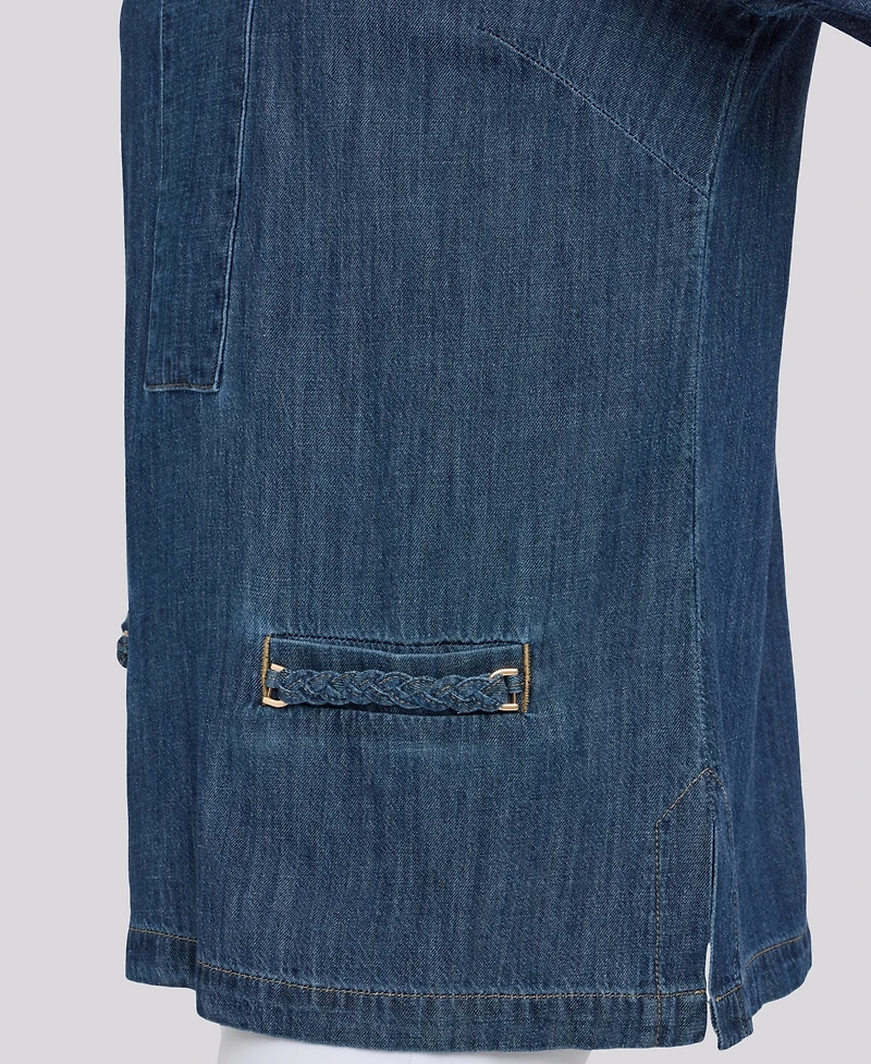 Nydj Women's Denim Tunic Top with Embellished Pockets