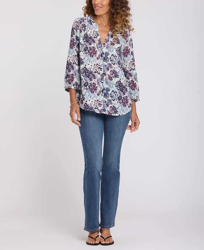 Nydj Women's Pintuck Split Neck Top
