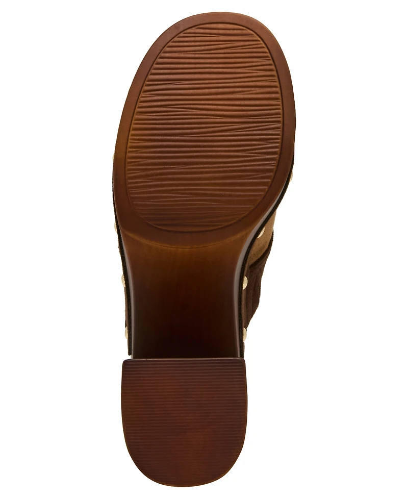 Madden Girl Women's Austin-p Patch Studded Wooden Platforms Mules Clogs
