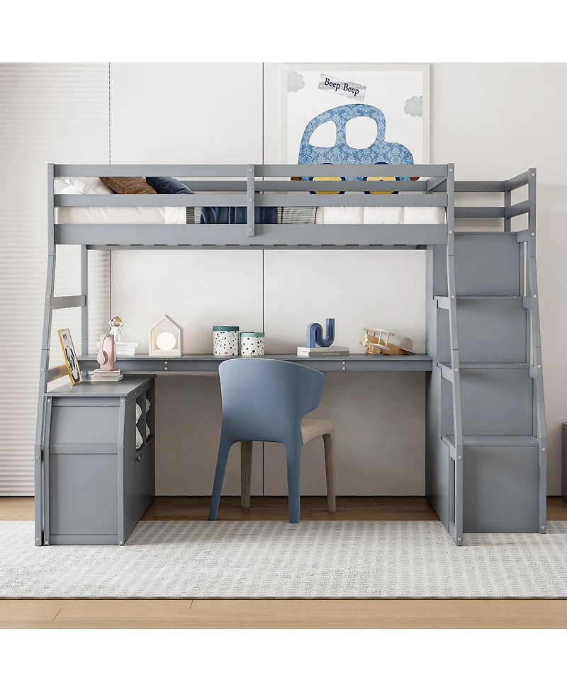 Streamdale Furniture Full Size Loft Bed with 7 Drawers 2 Shelves and Desk