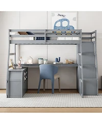 Streamdale Furniture Full Size Loft Bed with 7 Drawers 2 Shelves and Desk