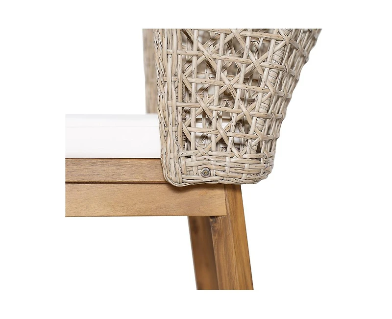 sumyeg Outdoor Acacia Wood Bar Stools Set of 2 with Cushion and Wicker Back for Patio or Kitchen Island