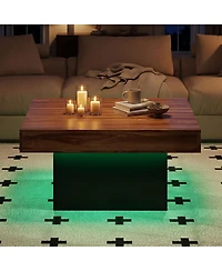 Gymax Led Coffee Table w/Adjustable Light Colors Speed and Brightness Remote Control