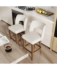homfan Set of 4 Modern Upholstered Bar Stools, Ergonomic Seats with Backrest and Wooden Legs for Kitchen, Dining and Bar Areas
