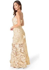 Bebe Women's Strapless Embroidery Maxi Dress