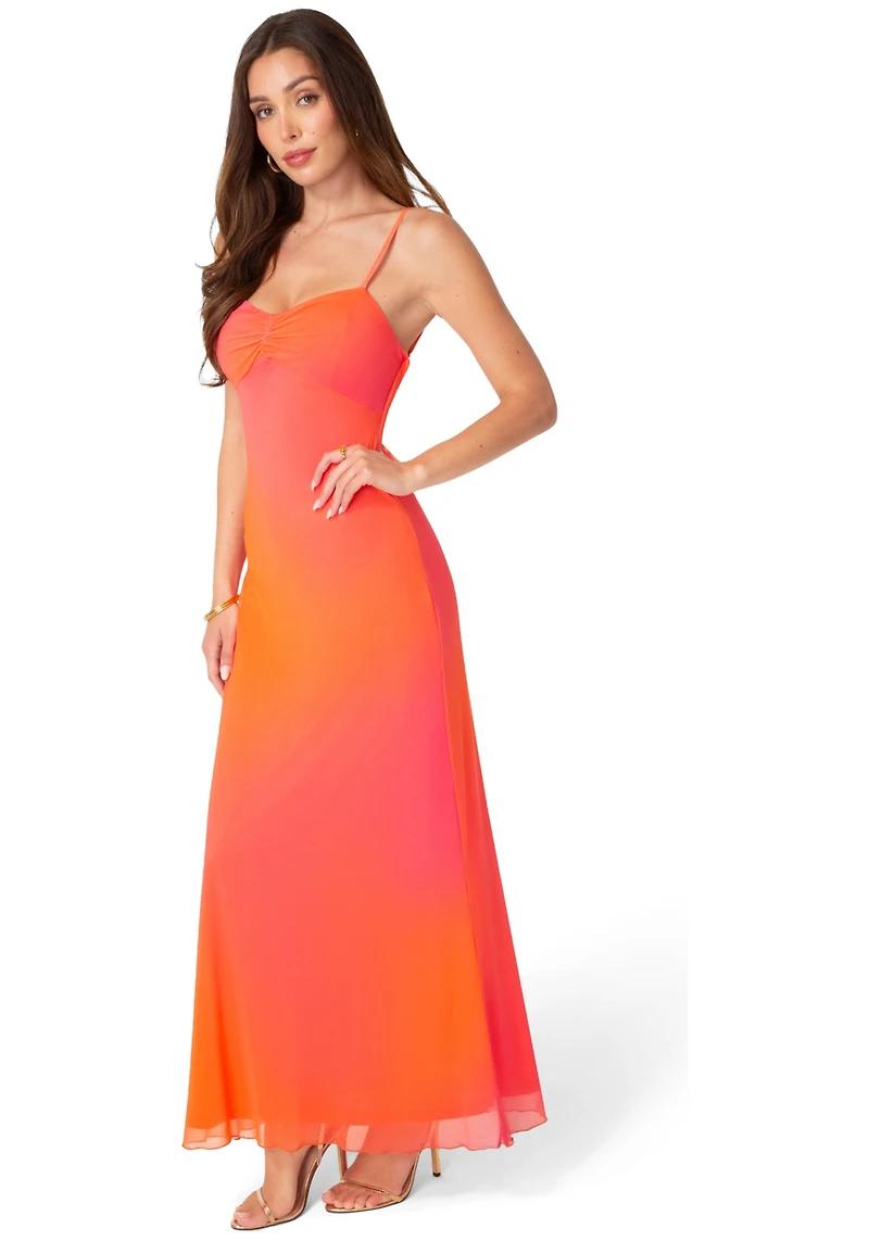 Bebe Women's Printed Mesh Drape Back Maxi Dress