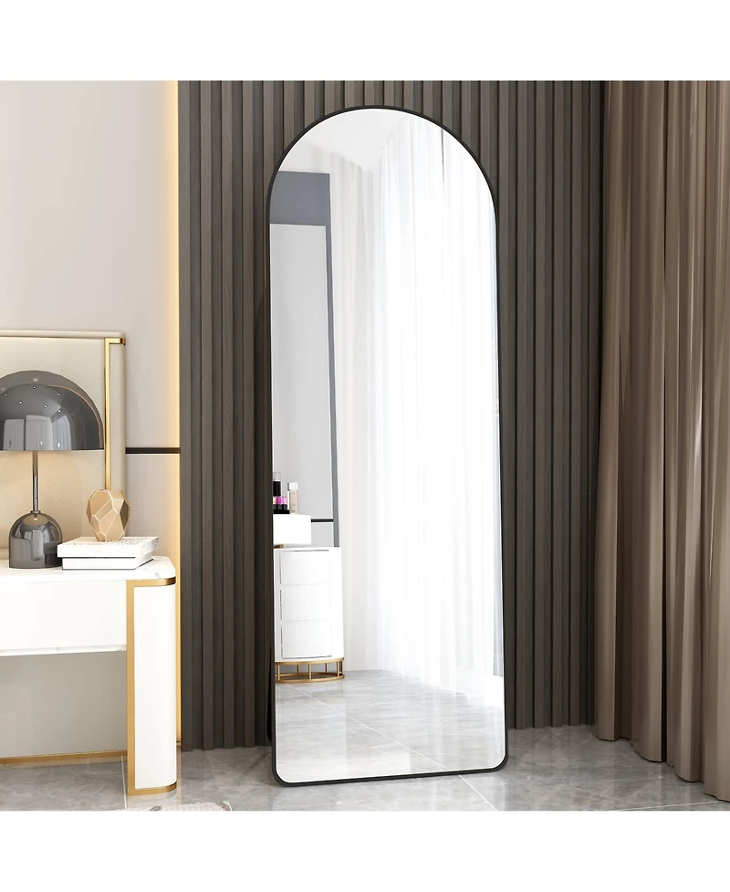 Phying arched full-length mirror with aluminum alloy frame, floor or wall mounted, perfect for bathroom, bedroom, or dressing areas