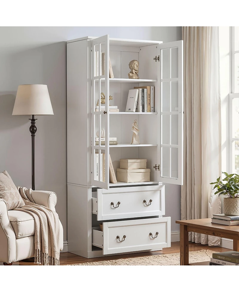 Homsee 80" Tall 2-Drawer 2-Door Storage Cabinet - Living Room Organizer | Floor to Ceiling Bookcase