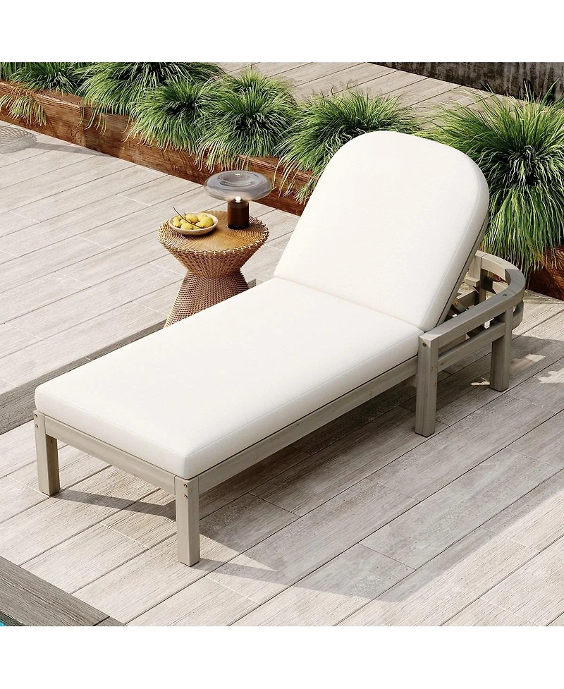 Asagikoiai Acacia Wood Outdoor Chaise Lounge, 5-Position Reclining Patio Chair with Cushion