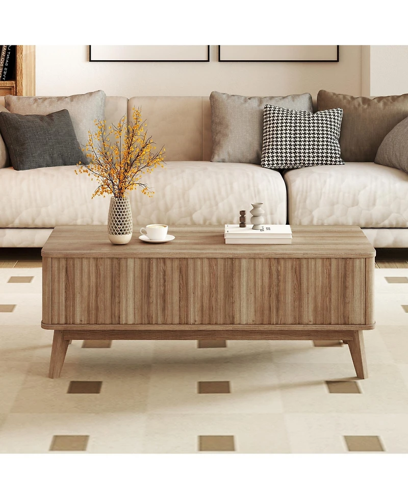 Gymax Fluted Lift Top Coffee Table with Lift Tabletop Hidden Compartments for Home