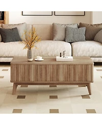 Gymax Fluted Lift Top Coffee Table with Lift Tabletop Hidden Compartments for Home