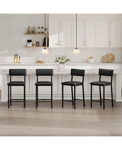 homfan Set of 4 Counter Height Bar Stools, Thick Padded Seat and Metal Legs for Kitchen Island Use