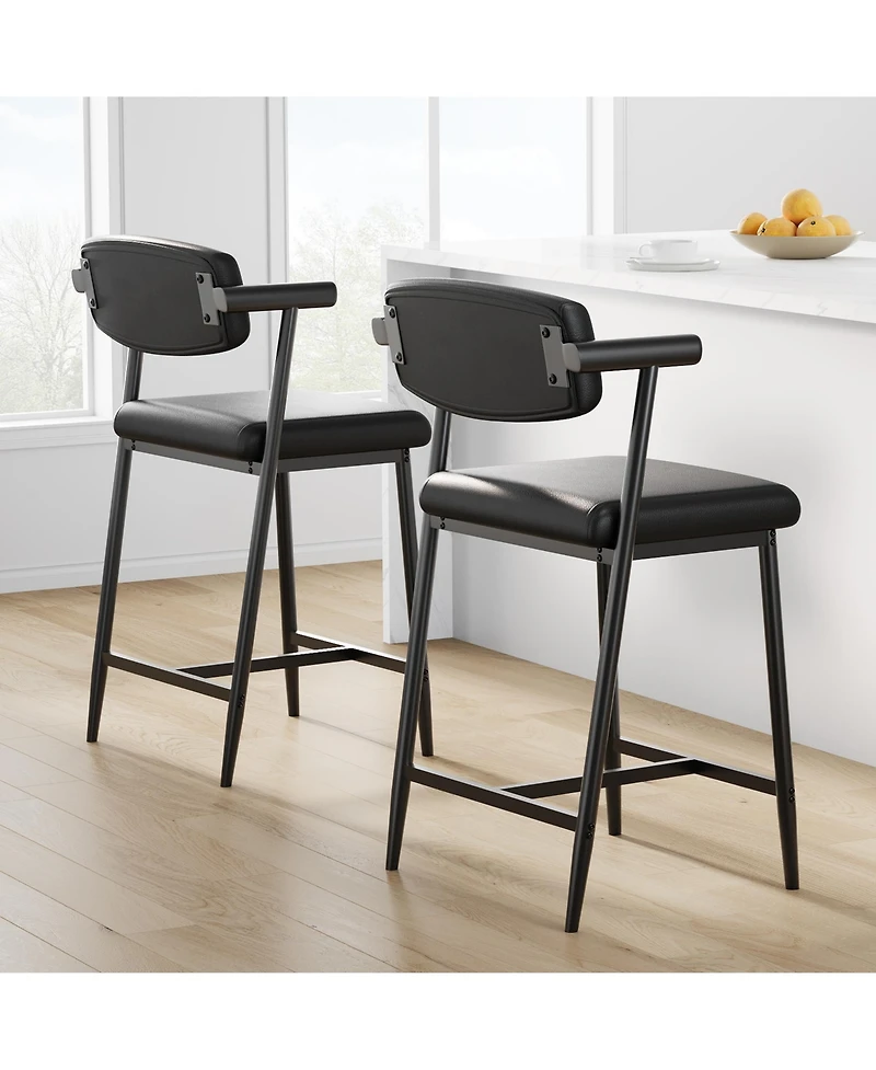 homfan Modern Counter Height Bar Stools with Armrests and Backrest, Metal Frame Footrest for Kitchen Island, Dining Room