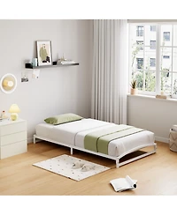 homfan Metal Platform Bed Frame with Arch Headboard and Footboard, Low Profile Bed with Steel Slats, No Box Spring Needed