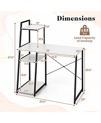 Gymax Computer Desk w/ Shelves 3-Tier Storage Bookshelf Ladder-shaped Metal Frame