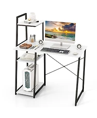 Gymax Computer Desk w/ Shelves 3-Tier Storage Bookshelf Ladder-shaped Metal Frame