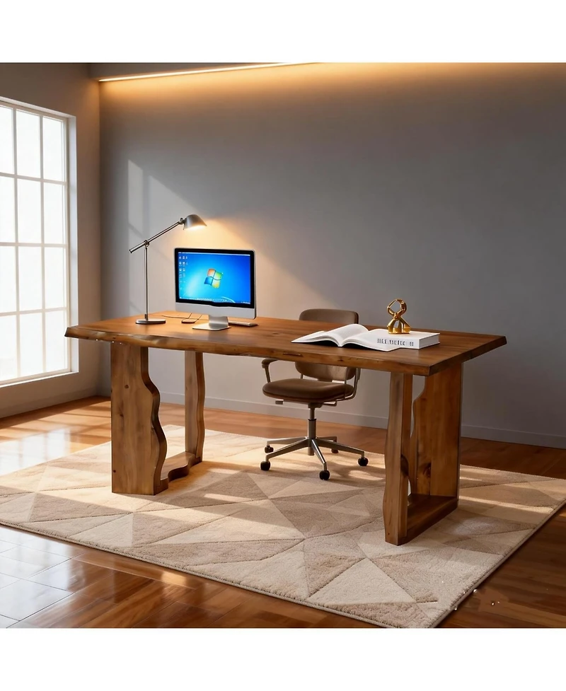 Tribesigns Live Edge Rustic Solid Wood Conference Table for 6 People, Farmhouse Meeting Table Executive Desk Workstation for Home Office