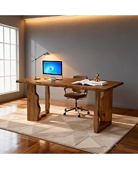 Tribesigns Live Edge Rustic Solid Wood Conference Table for 6 People, Farmhouse Meeting Table Executive Desk Workstation for Home Office