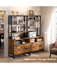 Aheaplus Storage File Cabinet with Hutch, Charging Station, Lock Drawers