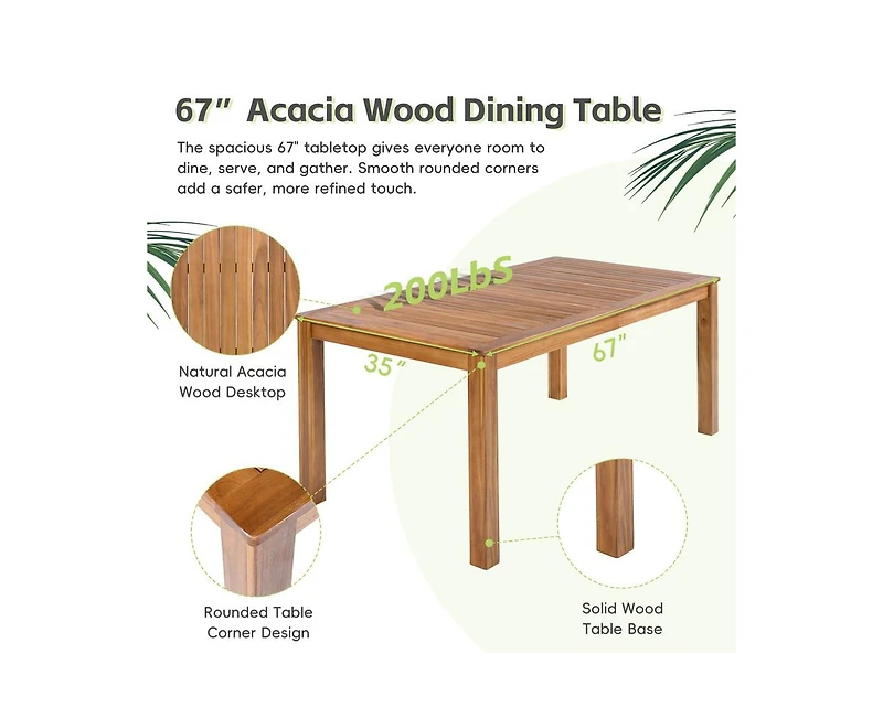 sumyeg Topmax 67-Inch Rectangular Outdoor Wooden Dining Table for Patio or Garden