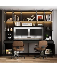 Homsee Giant 90.6 Inch 8-Door 4-Drawer Desk ,Aluminum Frame Glass Cabinet, 3-Color Led Lighting, Home Office Conference Table