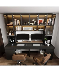 Homsee Giant 90.6 Inch 8-Door 4-Drawer Desk ,Aluminum Frame Glass Cabinet, 3-Color Led Lighting, Home Office Conference Table