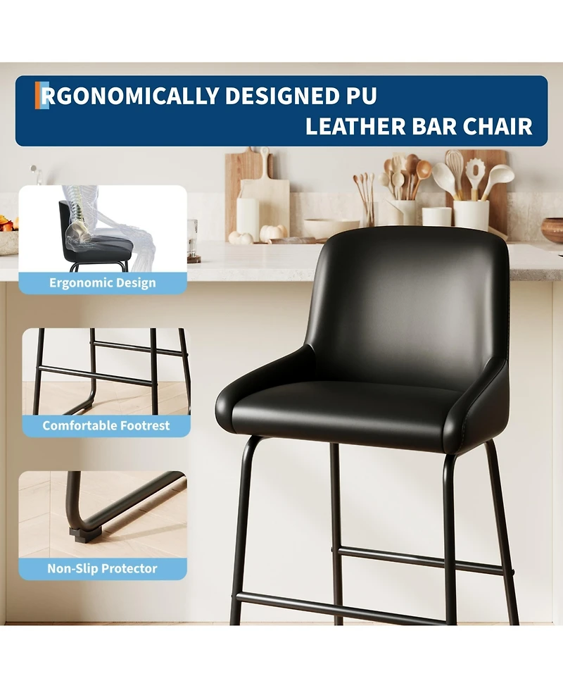 homfan Set of 4 modern Pu leather counter stools with backrest and footrest, armless design, sturdy metal frame for kitchen or seating