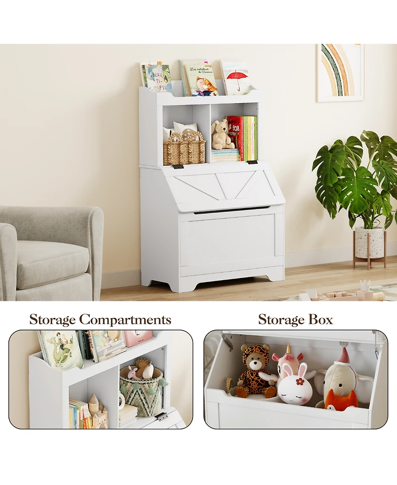 homfan Kids Toy Storage Organizer, Bookshelf and with Flip-Top Lid Cubby, Wood Bookcases Fit for Playroom, Children's Room