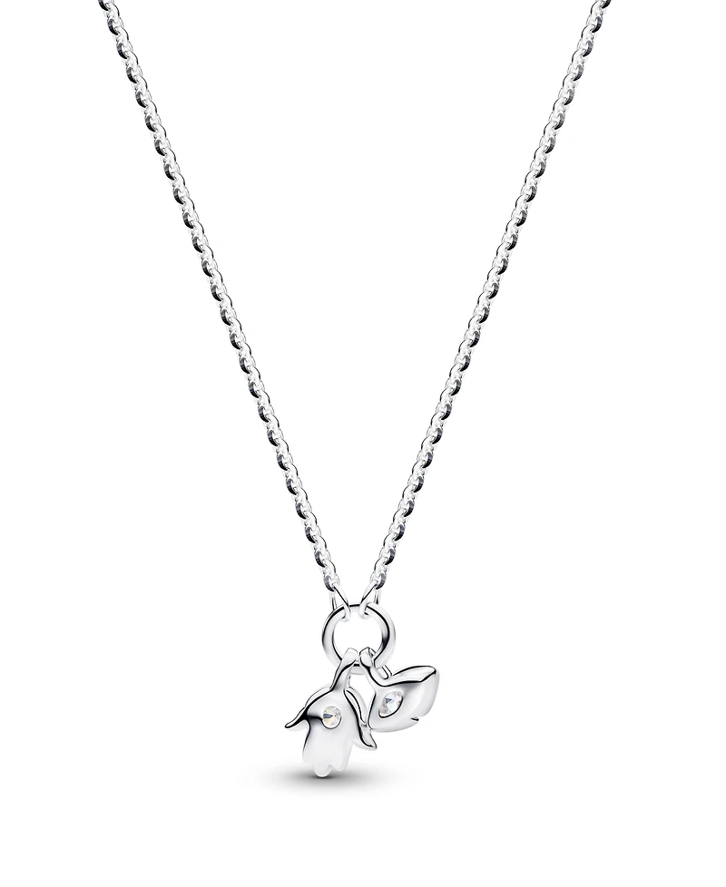 Pandora Talisman Sterling Silver Lab-Grown Diamond Evil Eye Hamsa Hand Dangle Pendant Necklace