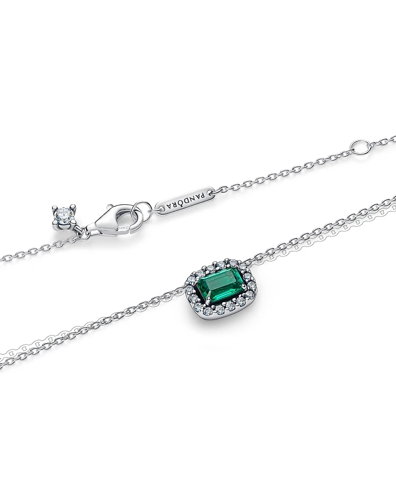 Pandora Rectangular Sparkling Green Halo Pendant Necklace