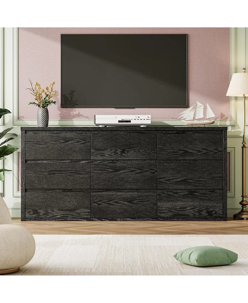 homfan 9 Drawer Dresser for Bedroom, Wide Wood Chest of Drawers Handle Free, Large Modern Storage Cabinet Living Room, Hallway Entryway