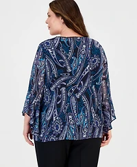 Kasper Plus V-Neck Ruffle-Sleeve Blouse
